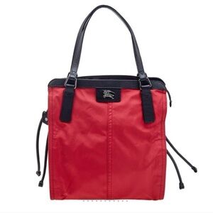 BURBERRY BUCKLEIGH Military Red Nylon W/ Black Leather Trim Tote